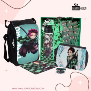 Pack Tanjiro Kamado Modelo #01 (Lonchera, tomatodo, mouse pad, lanyard, cartuchera)