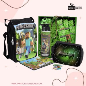 Pack Minecraft Modelo #01 (Lonchera, tomatodo, mouse pad, lanyard, cartuchera)