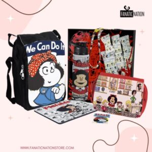 Pack Mafalda Modelo #01 (Lonchera, tomatodo, mouse pad, lanyard, cartuchera)